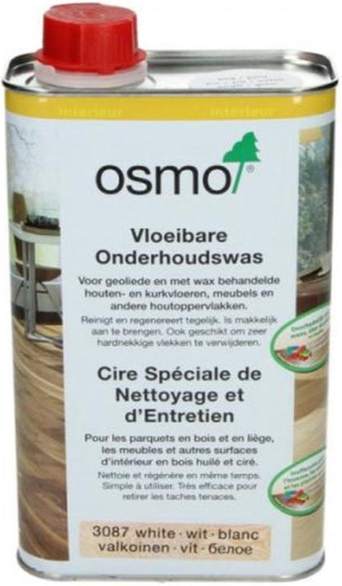 Osmo Onderhoudswas 3087 - Wit Transparant - 1 Liter | Houten Vloer Onderhoud | Voor Witte Vloeren