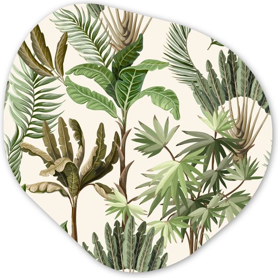 Wandcirkel - Organische wanddecoratie - Jungle - Palmboom - Bananenplant - Kinderen - Natuur - Planten - Organisch Schilderij - Muurcirkel binnen - Muurdecoratie - Woonkamer - 90x90 cm - Kamer decoratie - Slaapkamer