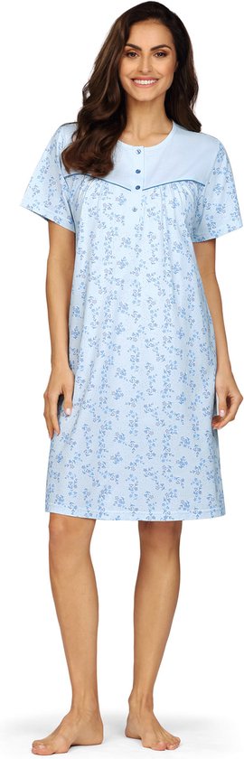 Comtessa Klassiek Nachthemd 'Esperanza' - Blauw - Korte Mouw - 105cm - Maat 42