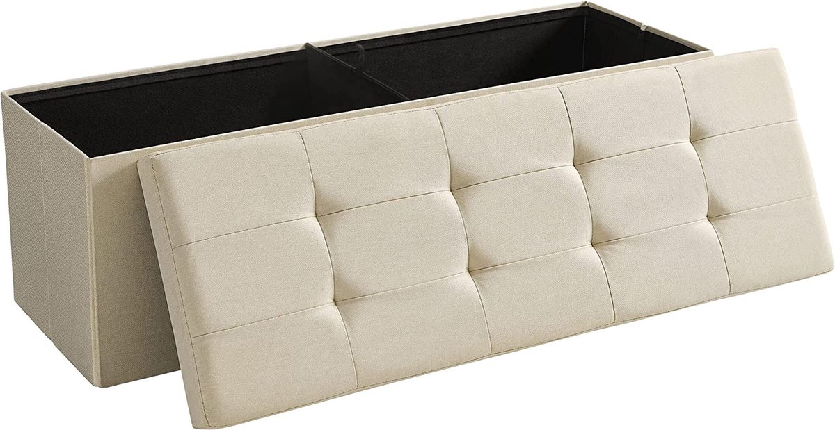 Hoppa! bank met opbergruimte, zitkist, opbergdoos, opklapbaar, max. statische belasting 300 kg, 120 L, 110 x 38 x 38 cm, imitatielinnen, lichtgrijs