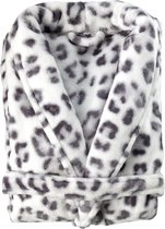 Peignoir élégant en polaire pour femme Snow Leopard taille L - super doux et confortable - modèle long - avec ceinture, poches et col