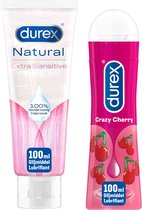 Durex - 2 Glijmiddelen Waterbasis - Crazy Cherry 100ML - Natural Extra Sensitive Glijmiddel 100ML