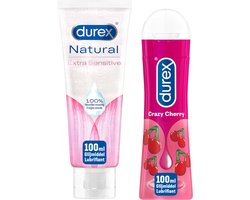 Durex - 2 Glijmiddelen Waterbasis - Crazy Cherry 100ML - Natural Extra Sensitive Glijmiddel 100ML
