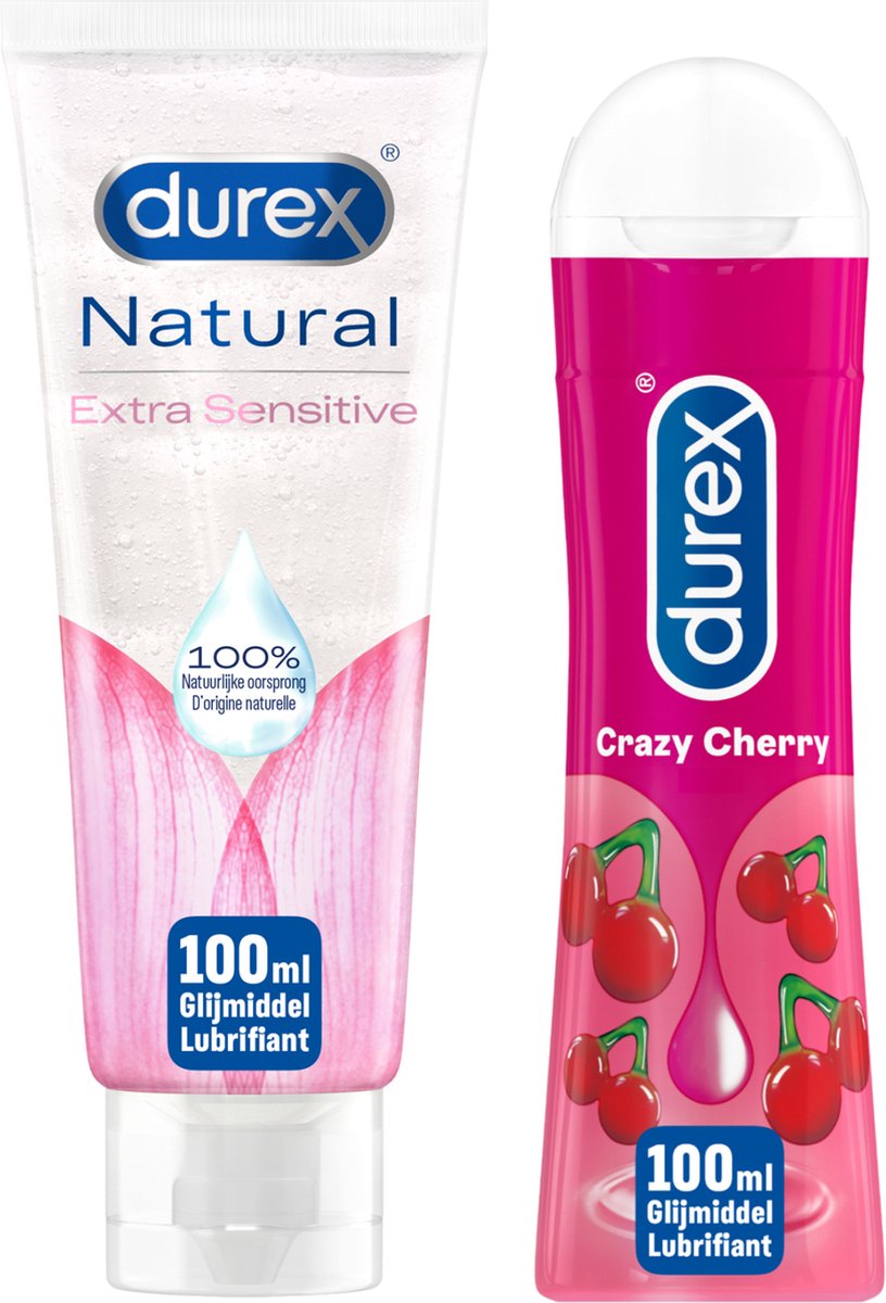 Goedkoopste Durex - 2 Glijmiddelen Waterbasis - Crazy Cherry 100ML - Natural Extra Sensitive Glijmiddel 100ML