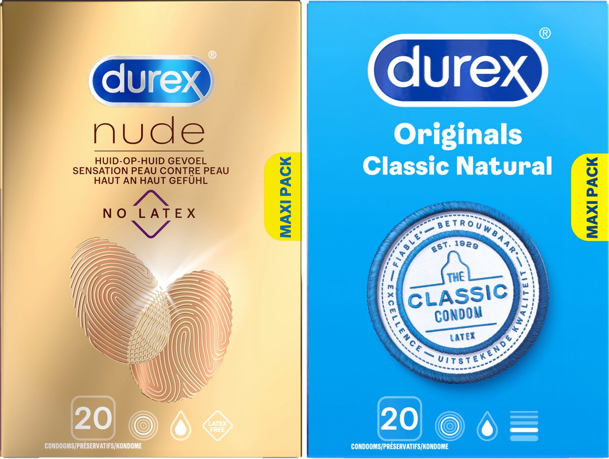 Durex - Nude No Latex Condooms 20 stuks&Classic Natural Condooms 20 stuks - Pakket