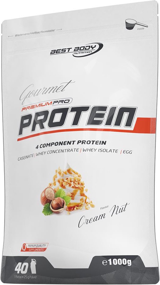 Gourmet Premium Pro Protein 1kg hazelnut - time-released eiwit met een matrix van whey, melk en ei-eiwit | Best Body