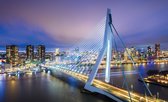 Fotobehangkoning - Behang - Fotobehang - Rotterdam - Skyline - Erasmusbrug - Stad - Vliesbehang - 416 x 254 cm