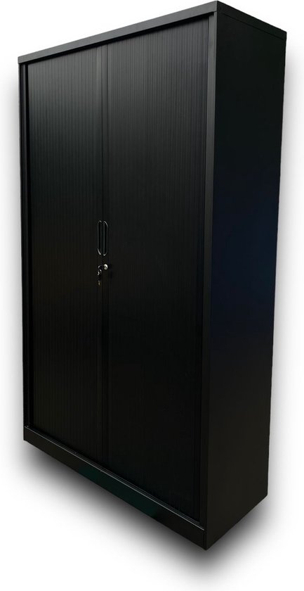 Nieuwe classeur / armoire à portes roulantes (acier) noir mat (197x120X45) - Incl. serrure - Également disponible dans les couleurs anthracite et blanc ! - plus grande taille - 195 x 120 x 45 - porte jalozie - porte coulissante