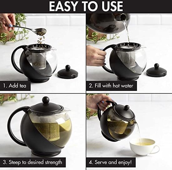 Duurzame Theepot Theekan Verse Thee 1.25L Zwart