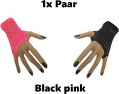 Paar nethandschoenen vingerloos Black Pink - Festival thema feest disco neon zwart en pink verjaardag verkleed feest