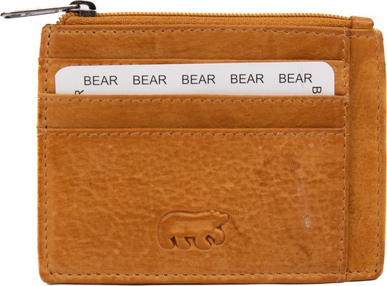 Porte-cartes en cuir Felix Bear Design avec poche zippée - Jaune ocre