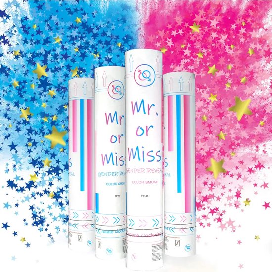 Confettikanonnen Gender Reveal Rookkanon (30 cm) rook en confetti