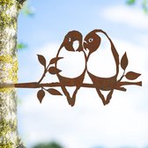 Lifestaal® - Décoration de jardin - Acier corten - Metalbird - Décoration d'arbre - Perruches - 29.5x14cm