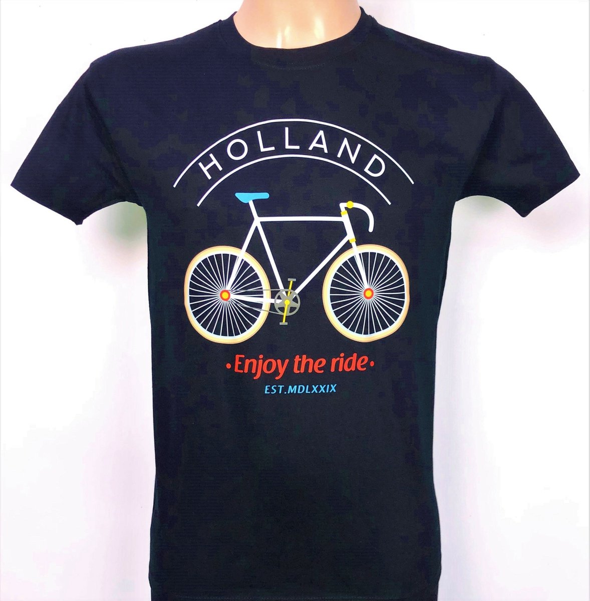 T-shirt zwart Holland enjoy the ride heren | Maat L