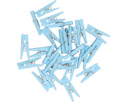 Mini knijpers blauw - 24x - Geboorte jongen - 2,5 cm - Kaartjes ophangen knijpertjes