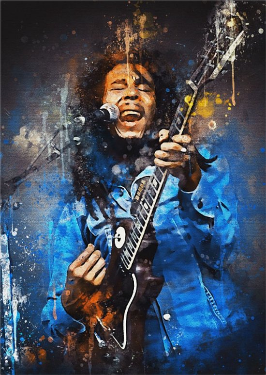 Allernieuwste.nl® Canvas Schilderij Bob Marley On Tour - Reggae Artiest - Muziek - Poster - Jamaica -Reproductie - 50 x 70 cm - Kleur