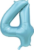 Folieballon - Cijfer 4 - Satijn blauw - 86 cm.