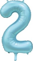 folieballon cijfer 2 mat licht blauw metallic 2-