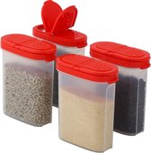 Premium kruidendozen opbergdozen voor kruiden groot en klein met praktische shaker van BPA-vrije kunststof luchtdichte voorraadpottenset voor de keuken (4 stuks)