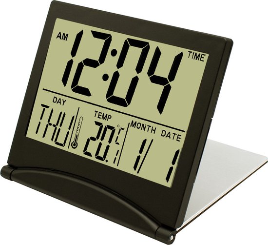 MMOBIEL Digitale Klok LCD Reiswekker Opvouwbaar – Bureau Klok Wekker Digitaal met Temperatuur en Datum Aanduiding - Zwart