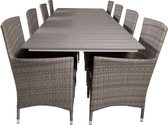 Levels tuinmeubelset tafel 100x229/310cm en 8 stoel Malin grijs.