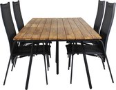 Chan tuinmeubelset tafel 100x200cm en 4 stoel Copacabana zwart, naturel.
