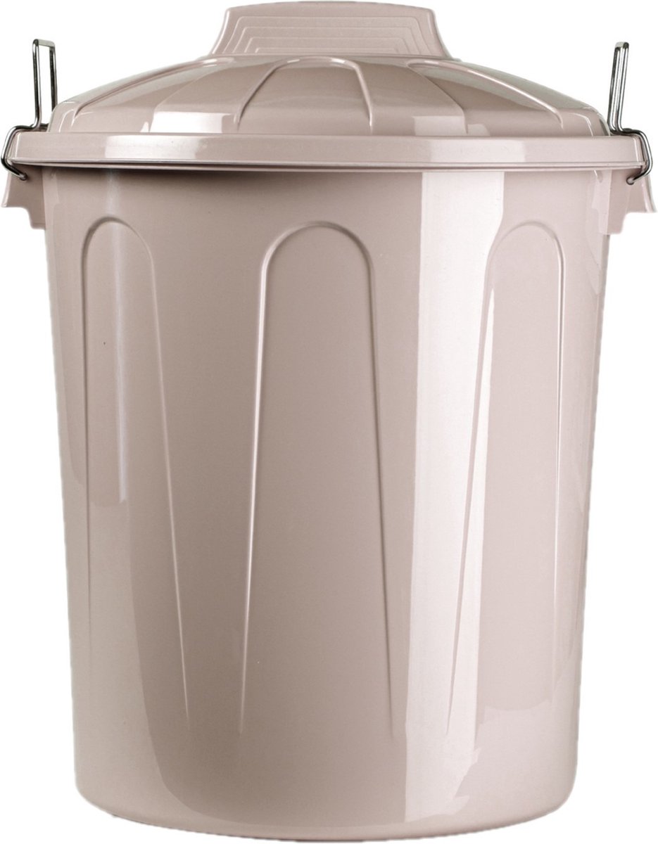 Goedkoopste 2x stuks kunststof afvalemmers/vuilnisemmers taupe 21 liter met deksel - Vuilnisbakken/prullenbakken - Kantoor/keuken