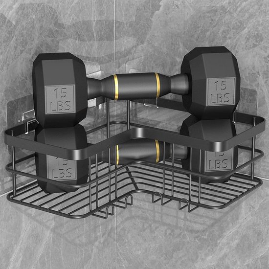Étagère de douche d'angle, ensemble de 4 étagères de douche cachées avec porte-savon, sans perçage, acier inoxydable, organisateur de douche de salle de bain, montage mural, grande capacité (noir)