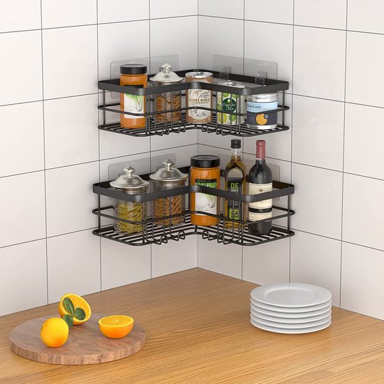 Étagère de douche d'angle, ensemble de 4 étagères de douche cachées avec porte-savon, sans perçage, acier inoxydable, organisateur de douche de salle de bain, montage mural, grande capacité (noir)