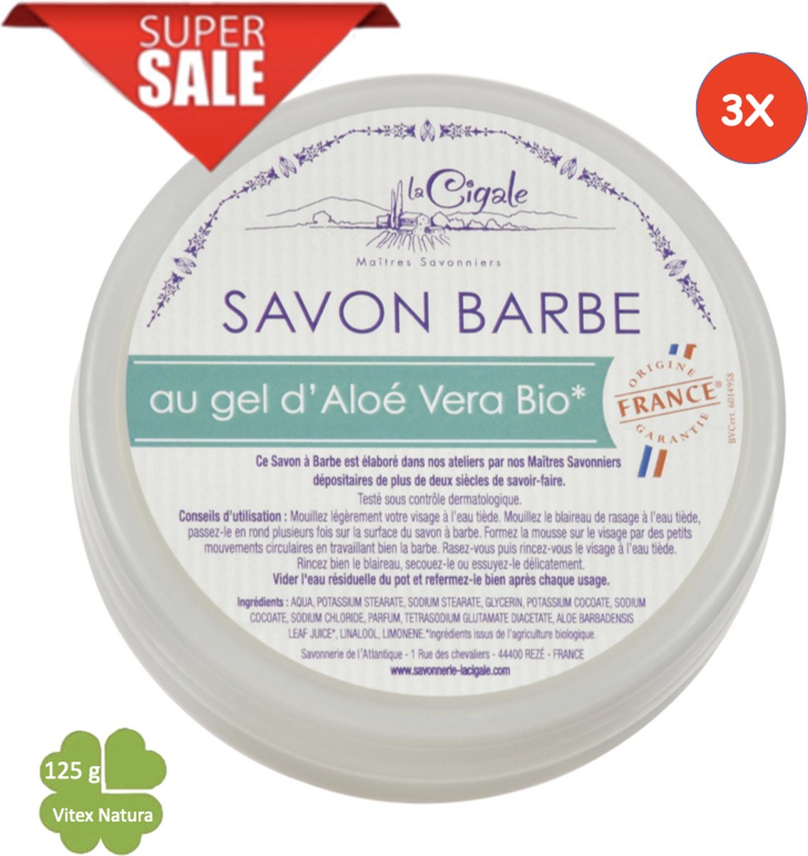 Goedkoopste Biologische aloë vera-gel scheerzeep met glycerine 3x150g | La Cigale