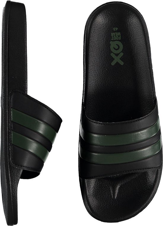 XQ - Slippers Heren - Stripes - Zwart/Army - Badslippers heren