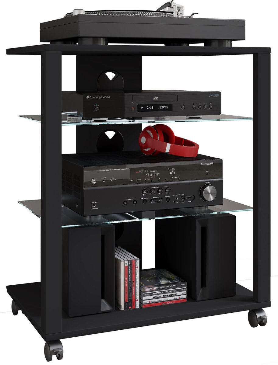 VCM Hifi-meubilair wielen rek kast phono mobiele plank glas oprolbaar phono media plank Folas Hifi-meubilair wielen rek kast phono mobiele plank glas oprolbaar phono media plank Folas