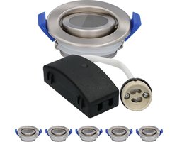 Set van 6 Peru LED Inbouwspots - Kantelbaar armatuur - Diameter 85mm - GU10 Fitting incl. lamphouder - IP65 voor badkamer en buiten - Rond - RVS