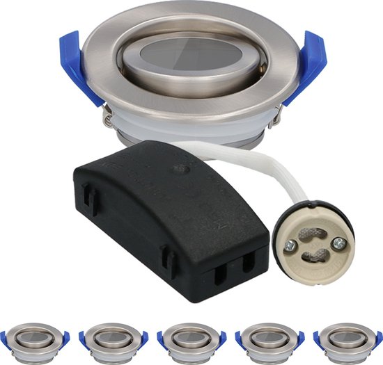 Set van 6 Peru LED Inbouwspots - Kantelbaar armatuur - Diameter 85mm - GU10 Fitting incl. lamphouder - IP65 voor badkamer en buiten - Rond - RVS