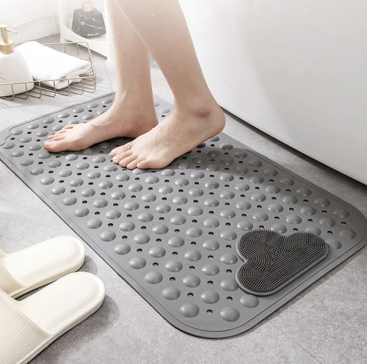 De Millennials Duurzame Antislip Douchemat of Badmat - donker Grijs met Zuignappen – 70x40 cm - Mat voor in Bad – Anti Slip Douche Cabine Mat – Mat voor in de Badkamer - Antislip- Massage -ontwerp kan worden geadsorbeerd op gladde grond en douchemat