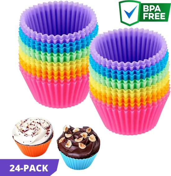 Gekleurde Siliconen cupcakevormpjes 24 Stuks - BPA Vrij Bakvormen - Muffin Bakvormpjes - Vormpjes - Hittebestendige Muffinvormpjes - Minismus