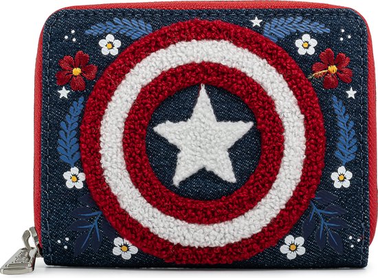 Foto: Loungefly marvel captain america80ste verjaardag bloemen schild ritssluiting portemonnee