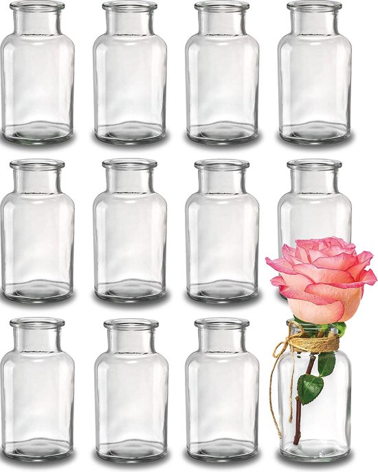 Vierkante bloemenvaas van helder glas, glazen vaas voor snijbloemen, decoratieve vaas voor verjaardag of Moederdag