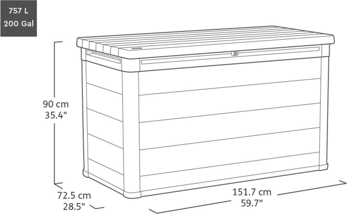 Keter Cortina Opbergbox - 757L - 151.7x72.5x90 cm - Grijs