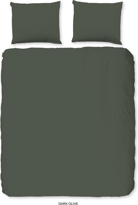 Uni dekbedovertrek olijf groen - katoen satijn - Lits-jumeaux (240x220 + 2st 60x70cm)