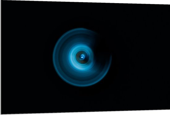 Dibond - Abstracte Blauwe Lichtcirkel - 120x80 cm Foto op Aluminium (Met Ophangsysteem)