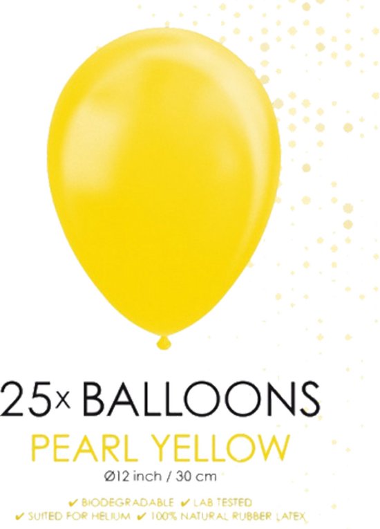 25 Ballonnen parelmoer geel 12 inch.