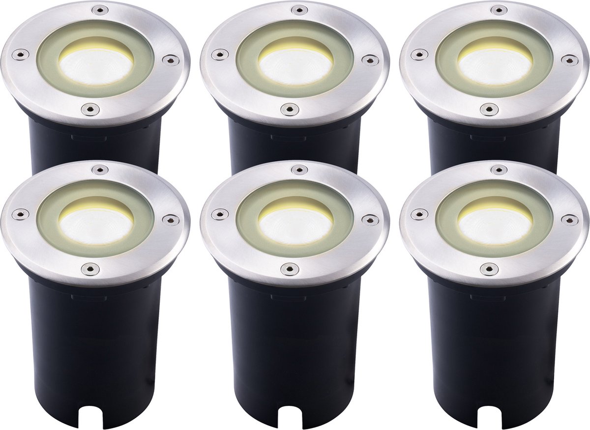 Ledvion Set van 6 LED Grondspot Buiten IP67 3W 230V 345Lm 4000K GU10 wit
