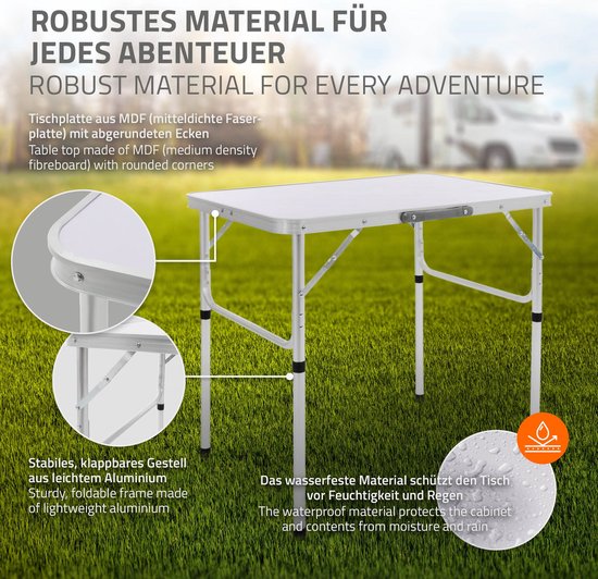 Campingtafel opvouwbaar 75x55x68 cm zilver/wit aluminium ML-Design van Camp — afbeelding 2