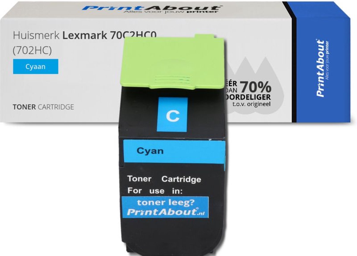 PrintAbout huismerk Toner 70C2HC0 (702HC) Cyaan Hoge capaciteit geschikt voor Lexmark