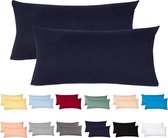 Set de 2 taies d'oreiller jersey simple coton / taie d'oreiller côté dormeur à fermeture éclair dissimulée 40 x 145 cm