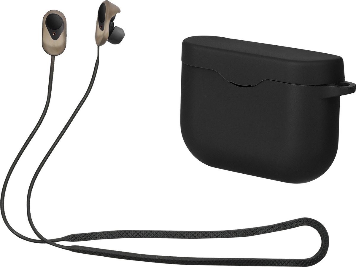 kwmobile set case & koord voor oordopjes - Compatibel met Sony WF-1000XM3 - 2x 80 cm - In zwart / zwart
