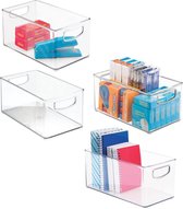 Opbergbak - opbergmogelijkheid voor home office - voor pennen, papier, folders en meer - met geïntegreerde handvatten/plastic/compact/stapelbaar - doorzichtig - per 4 stuks verpakt