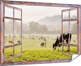 Gards Affiche de jardin Transparente Vaches Witte Zwart dans le Pré - 180x120 cm - Toile jardin - Décoration de jardin - Décoration murale extérieur - Tableau jardin