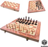 Schaakbord - Backgammon - Dambord (8x8) - 34 x 34 cm - Schaakspel - Schaakset - Schaken - Dammen - Met Schaakstukken - 3-in-1 Bordspel - Chess - Hout - Opklapbaar